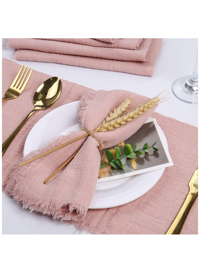 RTYY 10 قطع من مناديل قماشية من القطن والكتان، مناديل قماشية مصنوعة يدويًا مع هامش من القماش الناعم المجعد، مناديل عشاء ريفية قابلة للغسل من القماش متعدد الاستخدامات مصنوعة يدويًا مربعة الشكل ذات هامش للعشاء وحفلات الزفاف والحفلات 32 × 32 سم - Image 2