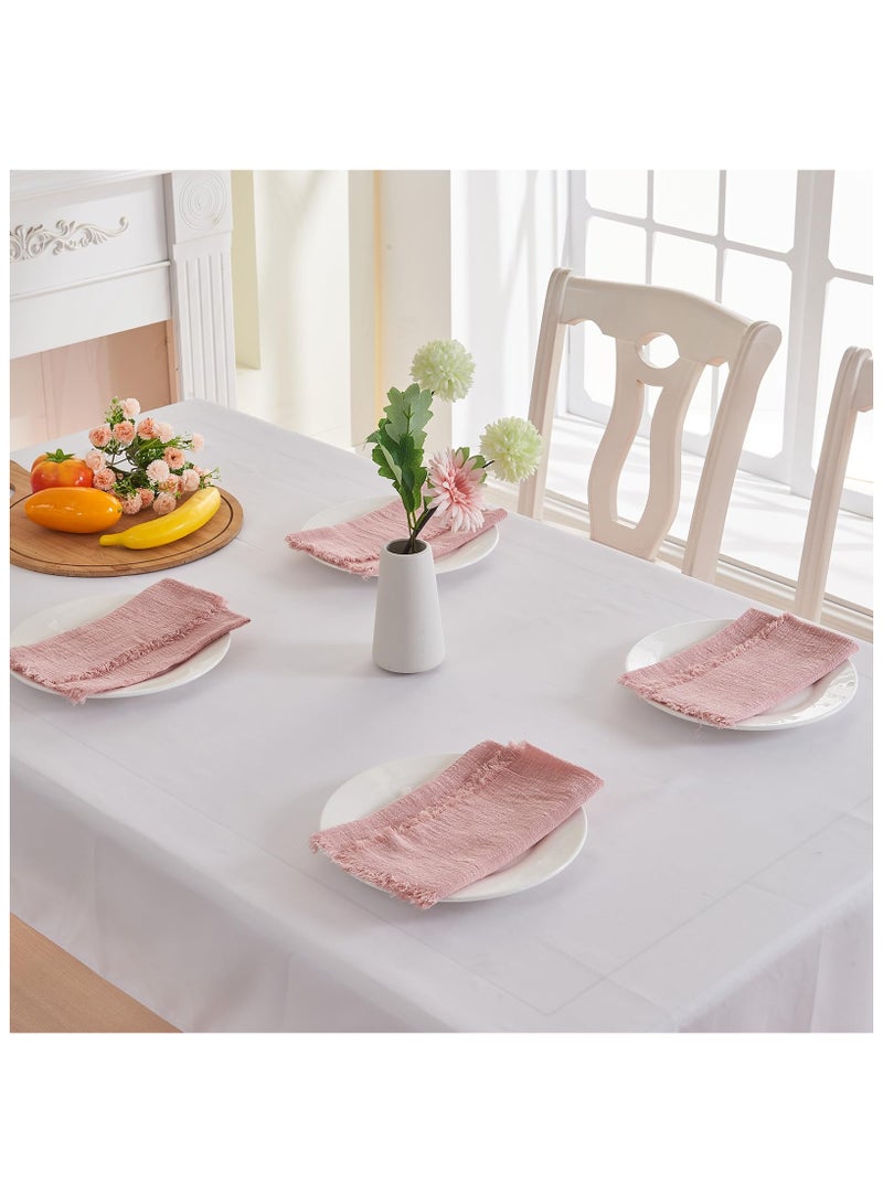 RTYY 10 قطع من مناديل قماشية من القطن والكتان، مناديل قماشية مصنوعة يدويًا مع هامش من القماش الناعم المجعد، مناديل عشاء ريفية قابلة للغسل من القماش متعدد الاستخدامات مصنوعة يدويًا مربعة الشكل ذات هامش للعشاء وحفلات الزفاف والحفلات 32 × 32 سم - Image 4