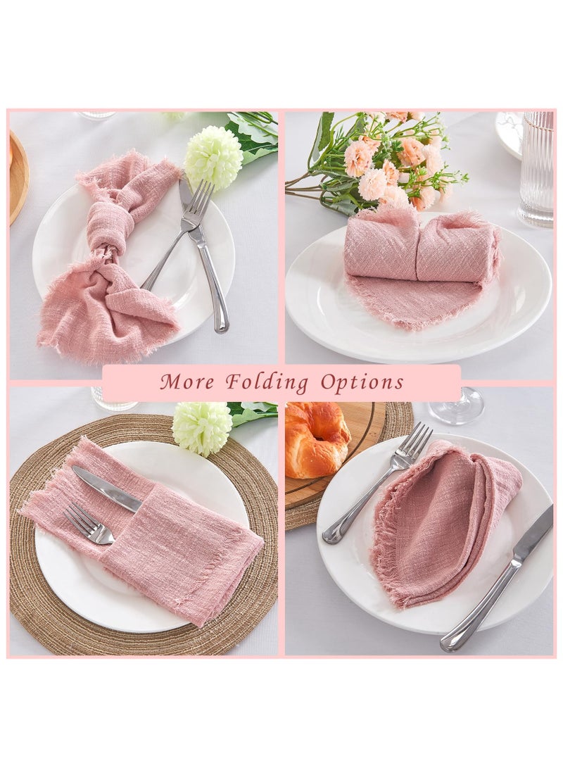 RTYY 10 قطع من مناديل قماشية من القطن والكتان، مناديل قماشية مصنوعة يدويًا مع هامش من القماش الناعم المجعد، مناديل عشاء ريفية قابلة للغسل من القماش متعدد الاستخدامات مصنوعة يدويًا مربعة الشكل ذات هامش للعشاء وحفلات الزفاف والحفلات 32 × 32 سم - Image 3