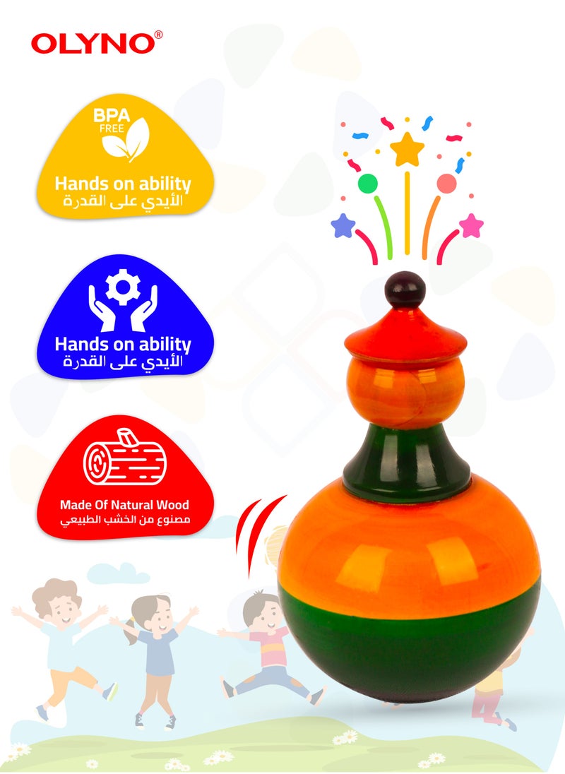 OLYNO Handicrafted Ivory Wooden Crowned Balancing Roly Poly Doll For Developing Curiosity And Fine Motor Skill  - Image 4