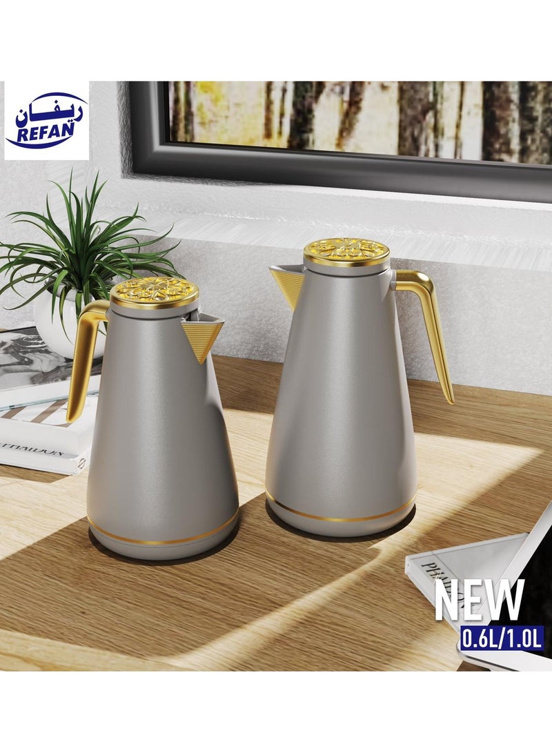 REFAN Petros Two-piece Thermos Set for Tea and Coffee Dark gray/Golden 1 Liter / 0.6 Liter