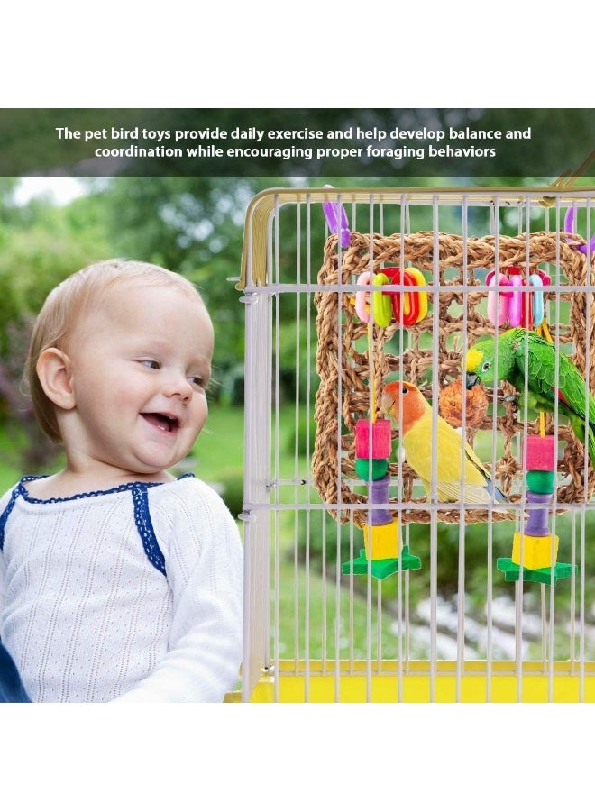 Mumoo Bear Bird Foraging Toy Perch Net - Woven Seagrass Mat Hammock Bird Toy - Image 5