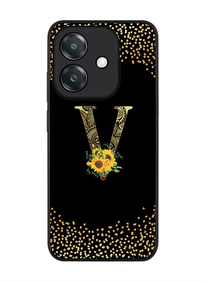 Stylizedd For Oppo A5i Case,Slim fit Camera Protection, Shockproof Thin Phone cover  - Custom Floral Monogram - V ( Black )