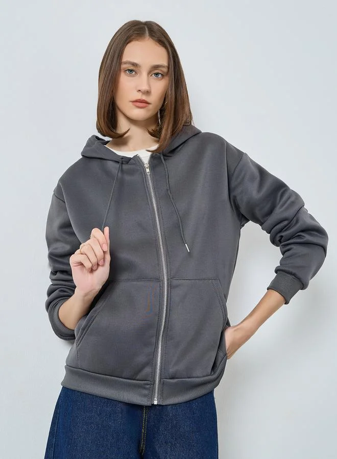 ستايلي هودي سادة واسع بجيوب امامية