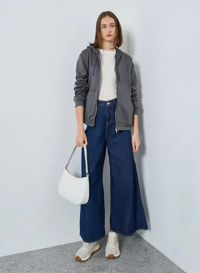 ستايلي هودي سادة واسع بجيوب امامية