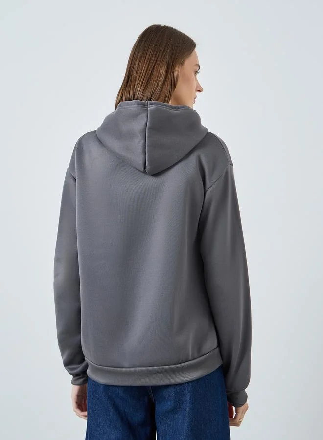 ستايلي هودي سادة واسع بجيوب امامية