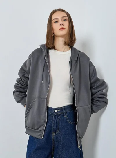 ستايلي هودي سادة واسع بجيوب امامية