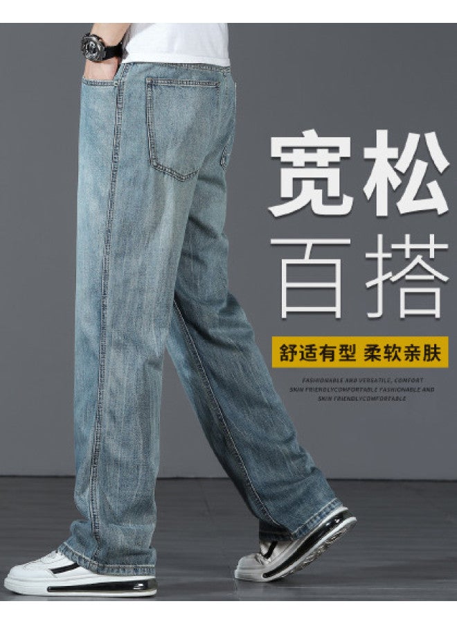 FOLUNSI Loose Fit】straight Leg Jeans For Men - Retro Washed Wide Leg Casual Pants, Trendy Relaxed Trousers - Image 1