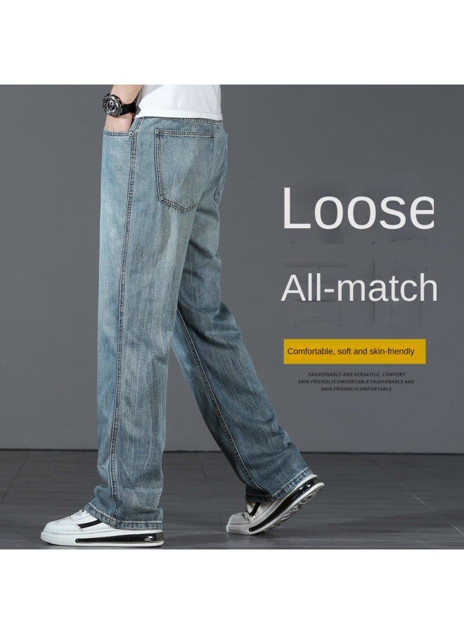 FOLUNSI Loose Fit】straight Leg Jeans For Men - Retro Washed Wide Leg Casual Pants, Trendy Relaxed Trousers - Image 2