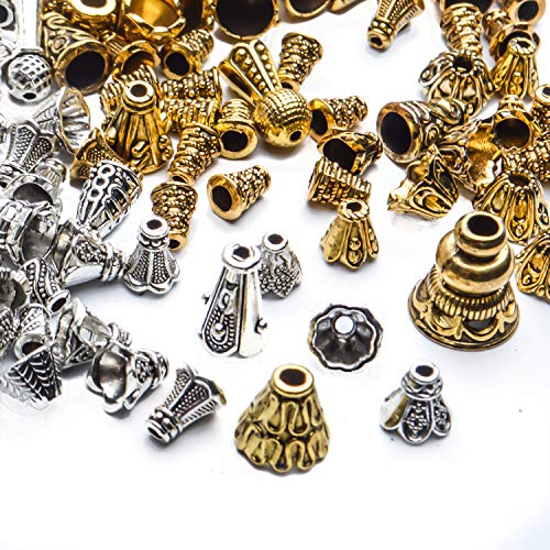 Jdesun 100g Flower Bead Caps, Metal Alloy, Assorted Cones, 5-16mm, Gold, Silver - Image 4