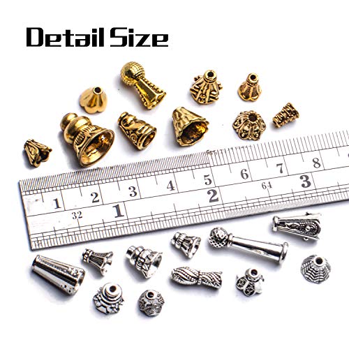 Jdesun 100g Flower Bead Caps, Metal Alloy, Assorted Cones, 5-16mm, Gold, Silver - Image 3