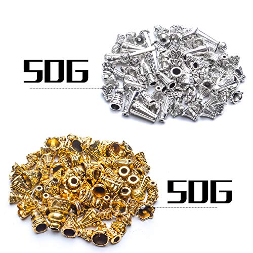 Jdesun 100g Flower Bead Caps, Metal Alloy, Assorted Cones, 5-16mm, Gold, Silver - Image 2