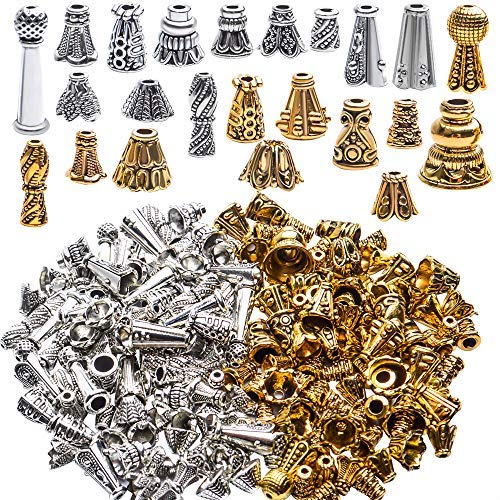 Jdesun 100g Flower Bead Caps, Metal Alloy, Assorted Cones, 5-16mm, Gold, Silver - Image 1