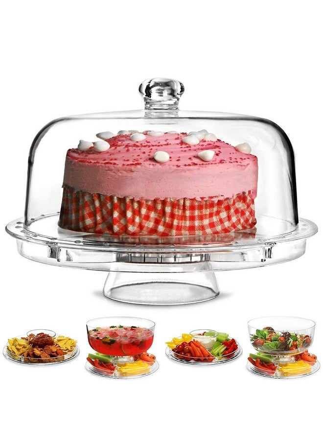 SHREE HANS CREATION 4-in-1 Acrylic Cake Stand With Dome Lid Multifunctional Serving Platter & Cake Plate Cake Holder, Cake Cover Bowl Veggie Punch Desert Tray with Butter Spoon (Breakage Guarantee) - Image 1