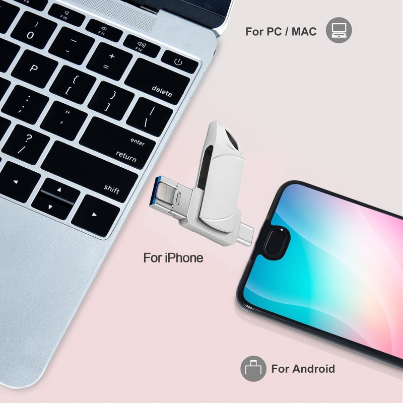 LINJIE 1TB Usb 3.0 Flash Drive, 3-In-1 Memory Storage Drive Compatible, Photo Storage Memory Stick External Storage Compatible,Compatible With Iphone, Android, Laptops & Tablets.(Silver) - Image 3