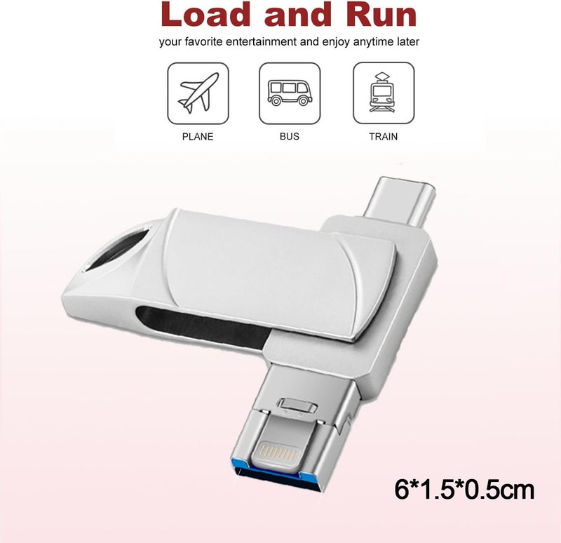 LINJIE 1TB Usb 3.0 Flash Drive, 3-In-1 Memory Storage Drive Compatible, Photo Storage Memory Stick External Storage Compatible,Compatible With Iphone, Android, Laptops & Tablets.(Silver) - Image 2