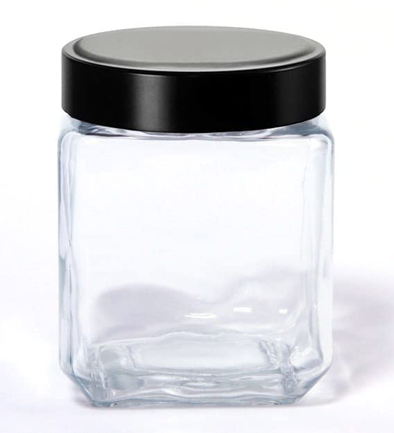 Vency Piramal Glass Cubical Square 600ml Transparent Glass Jars & Containers for Kitchen, Snacks, Masala, Jams, Pickles, Cookies, Dry Fruits, Coffee Storage with Black Plastic Lid (600ml, Set Of 6) - Image 2