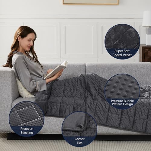 CuteKing Weighted Blanket - Weighted Blanket with Premium Glass Beads - Heavy Blanket Crystal Velvet for Comfort Sleep - Thick Blanket All Season (15lbs, 48"x72", Grey Bubble) - Image 5