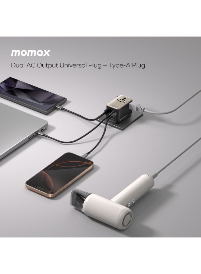 Momax 1-WORLD2 GaN 100W 4-Port USB-C Dual AC Fast Charging Universal Travel Adapter Compact & Worldwide Compatible - Titanium - Image 3