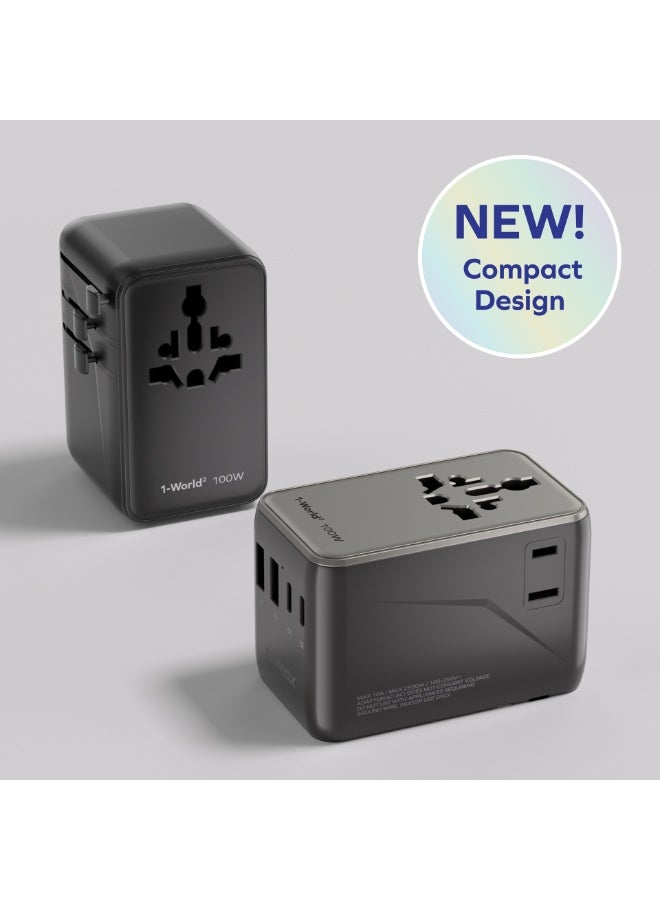 Momax 1-WORLD2 GaN 100W 4-Port USB-C Dual AC Fast Charging Universal Travel Adapter Compact & Worldwide Compatible - Titanium - Image 2