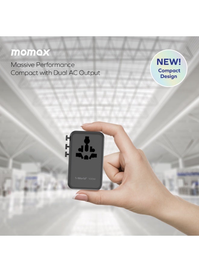 Momax 1-WORLD2 GaN 100W 4-Port USB-C Dual AC Fast Charging Universal Travel Adapter Compact & Worldwide Compatible - Titanium - Image 5