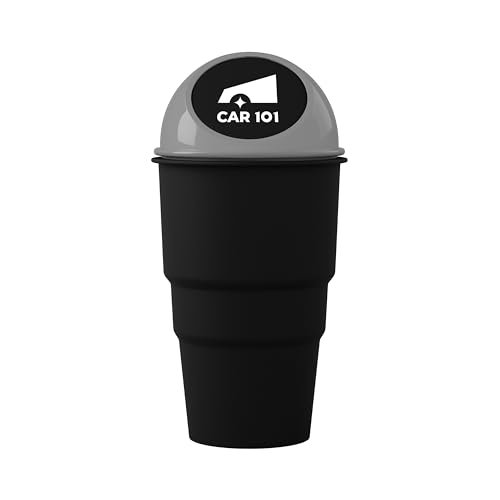 CAR101 Car Dustbin | Plastic Car Dust Bins | Dustbin for CarCar Accessories | Mini Car Trash Can with Lid for Cup Holder |Car Trash Can| Portable Car Trash Box - Matte Black & Nardo Grey - Image 1