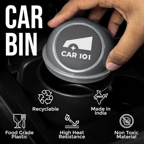 CAR101 Car Dustbin | Plastic Car Dust Bins | Dustbin for CarCar Accessories | Mini Car Trash Can with Lid for Cup Holder |Car Trash Can| Portable Car Trash Box - Matte Black & Nardo Grey - Image 2