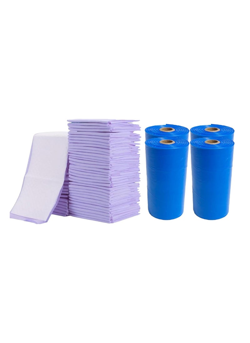 Cute 'n' Cuddle Cute 'n' Cuddle 60 Pcs Disposable Changing Mat Lavender 60cmX45cm With 60 Disposable Scented bags Blue  - Image 1
