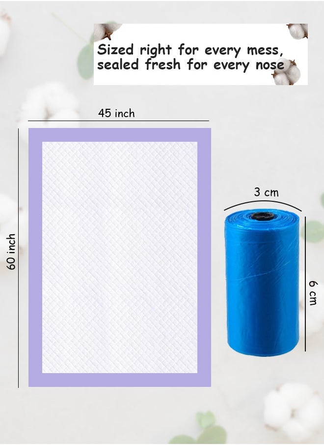 Cute 'n' Cuddle Cute 'n' Cuddle 60 Pcs Disposable Changing Mat Lavender 60cmX45cm With 60 Disposable Scented bags Blue  - Image 2