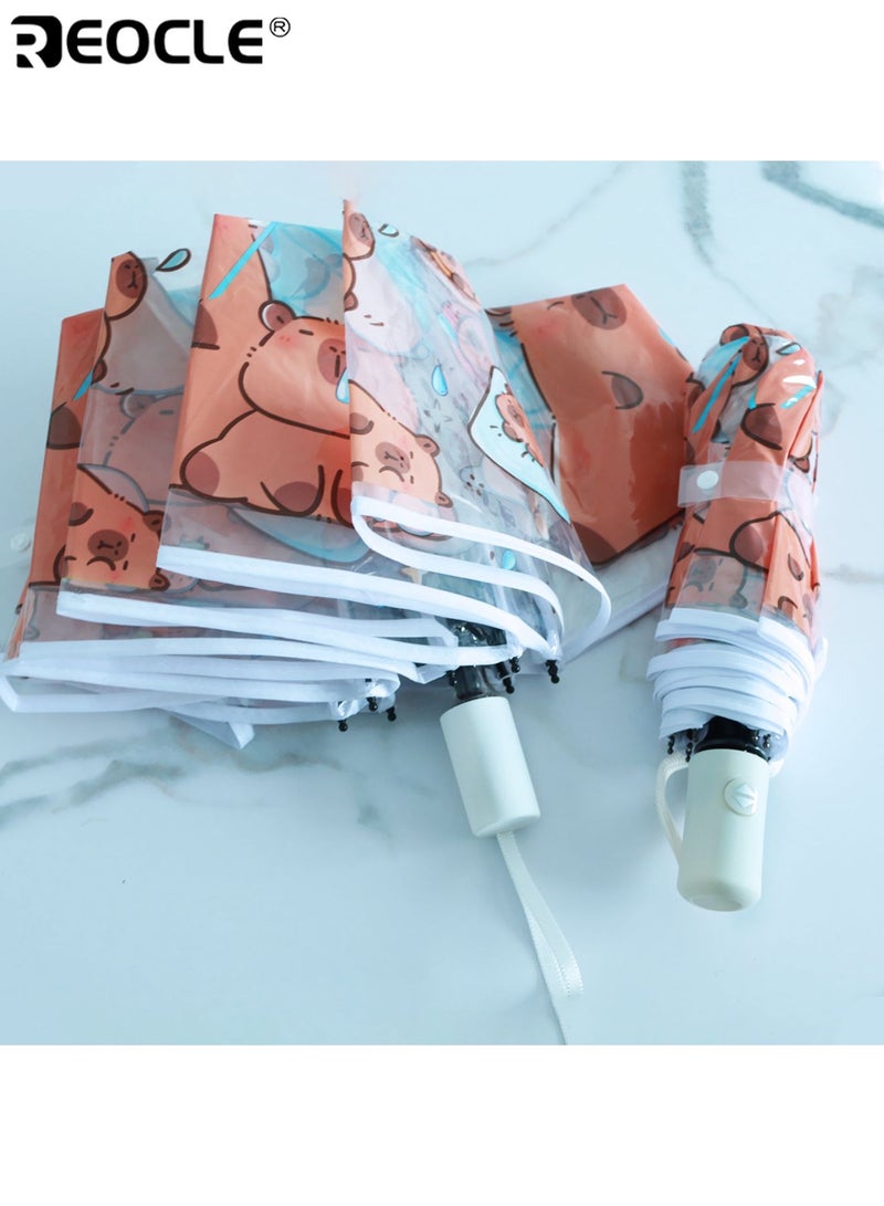 REOCLE 8-Rib Windproof Waterproof Folding Umbrella Auto Open Close Transparent Cartoon Design with Strap Travel Friendly Suitable for Daily Use Outdoor Activities Rainy Days Commuting Travel Washing Machine Safe Durable Lightweight for Men for Women for Adults - Image 2