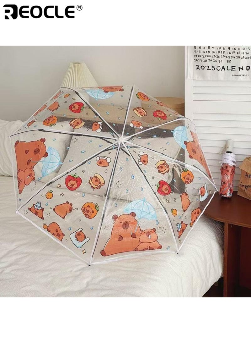 REOCLE 8-Rib Windproof Waterproof Folding Umbrella Auto Open Close Transparent Cartoon Design with Strap Travel Friendly Suitable for Daily Use Outdoor Activities Rainy Days Commuting Travel Washing Machine Safe Durable Lightweight for Men for Women for Adults - Image 4
