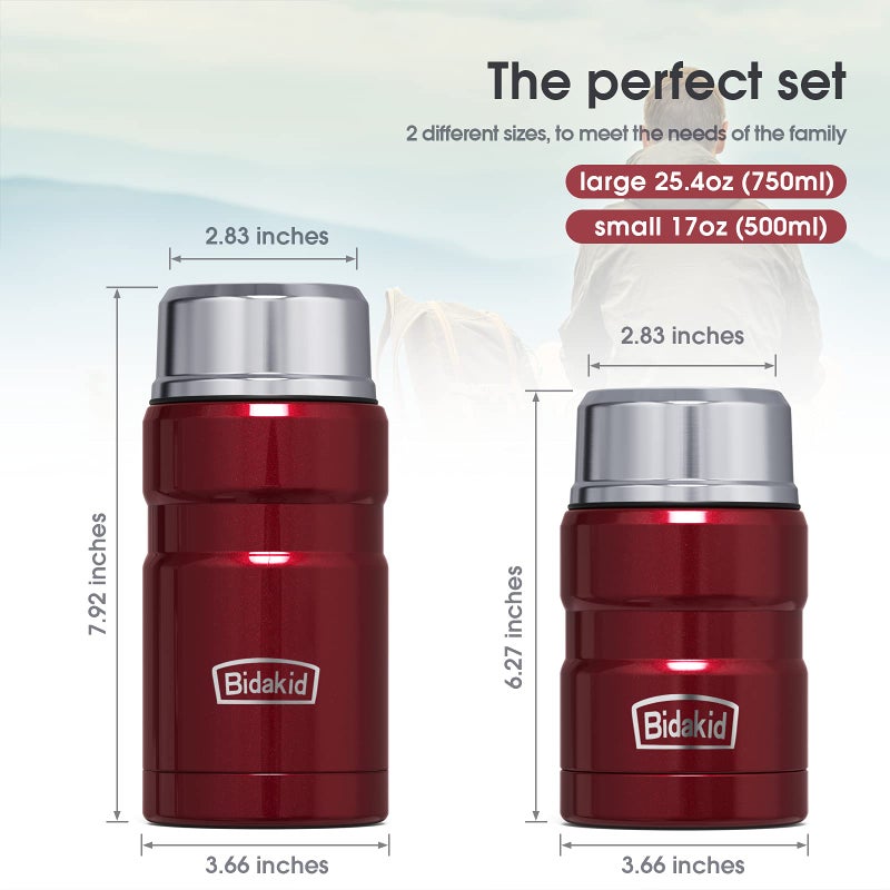 Bidakid Containers for Hot Food  2 Pack insulated food jar for hot  soup vessels  Lunch box containers for hot cold food with carry bag and Folding Spoon - Image 5