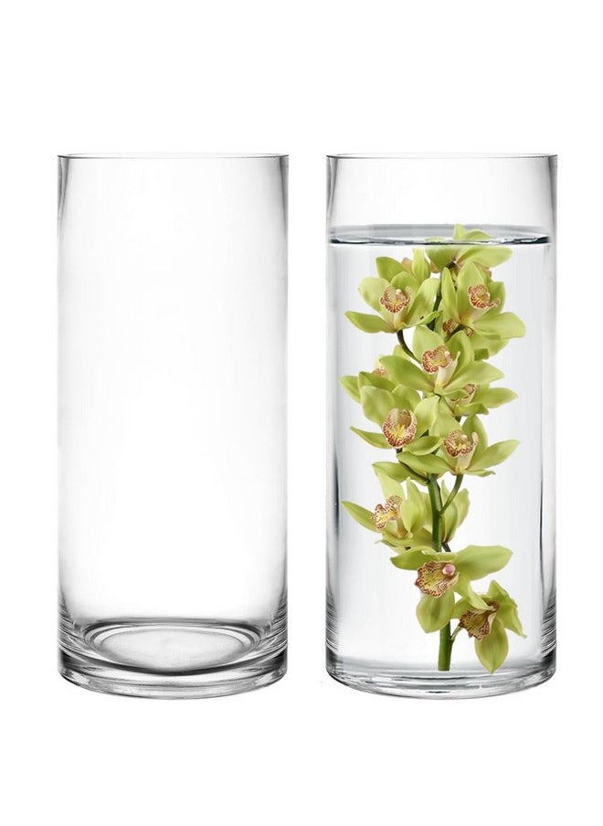 CYS EXCEL CYS Excel 2 PCS Clear Glass Cylinder Vase (D:4" H:9") | Multiple Size Choices Glass Flower Vase Centerpieces | Hurricane Floating Candle Holder Vase  - Image 1