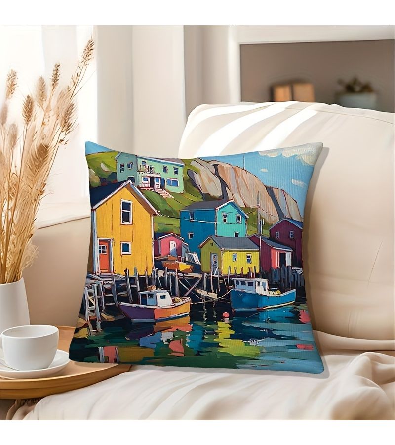 Modern Fishing Village Art Printed Pillowcase Only 17.72 Inch - Image 5