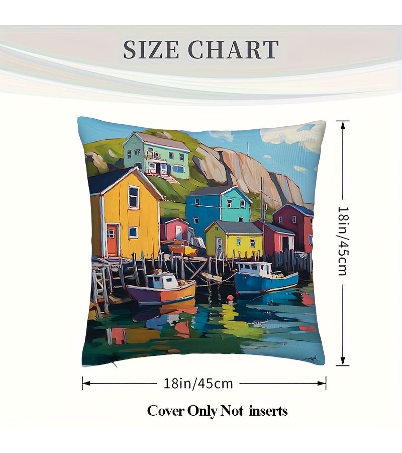Modern Fishing Village Art Printed Pillowcase Only 17.72 Inch - Image 4