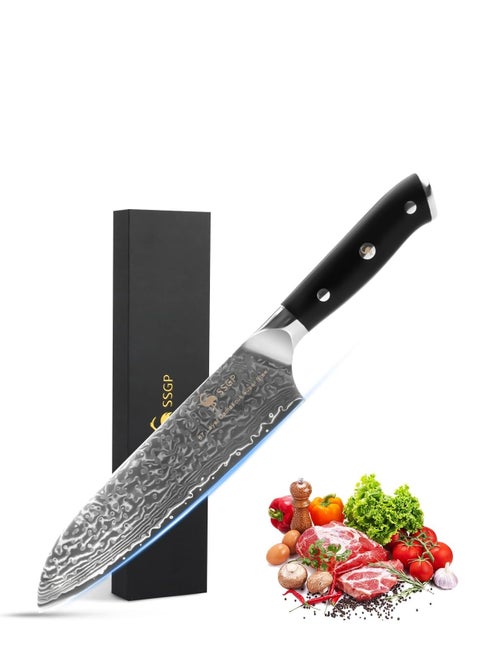 Chef Knife 7 Inch, Damascus Steel Knife, Fiberglass Handle, Sharp Professional Chef Knife, Premium Multipurpose Chef Knife, Stainless Steel Kitchen Knife
