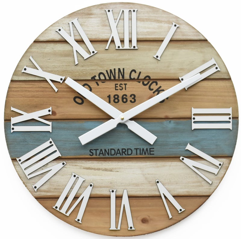 Oldtown Clocks Oldtown Clocks 30 Wooden MultiColor Maritime Coastal Beach Large Roman Wall Clock Blue 30 inch 
