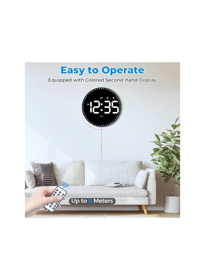The Bros LED Digital Wall Clock, 10 Inch Large Digital Clock with Remote, Adjustable Brightness Digital Clock, Dimming Clock with Date Display, 12/24 Hour Temperature for Living, Bedroom, Office, Gym - Image 2