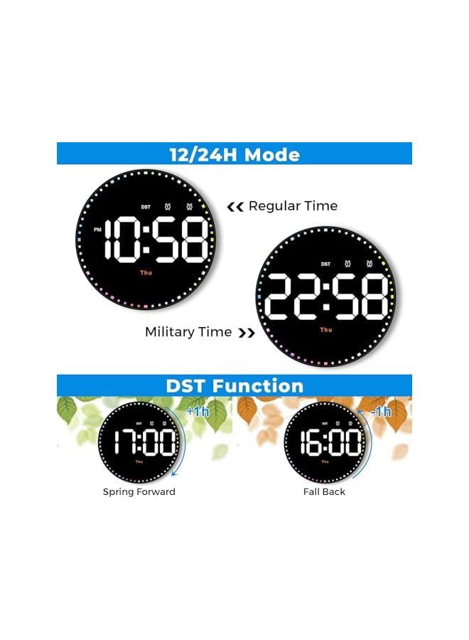 The Bros LED Digital Wall Clock, 10 Inch Large Digital Clock with Remote, Adjustable Brightness Digital Clock, Dimming Clock with Date Display, 12/24 Hour Temperature for Living, Bedroom, Office, Gym - Image 4