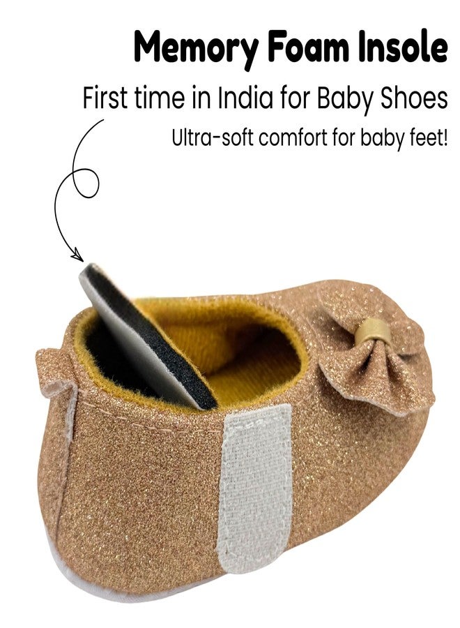 PureSole Party Booties for Baby Girls 9-12 Months | Sparkling Glitter Finish Baby Shoes with Memory Foam Insole | 100% Cotton Lining, Velcro Closure & Anti-Skid Sole | Perfect for Birthdays, Celebrations, Photoshoots, Parties & More (Golden) - Image 5