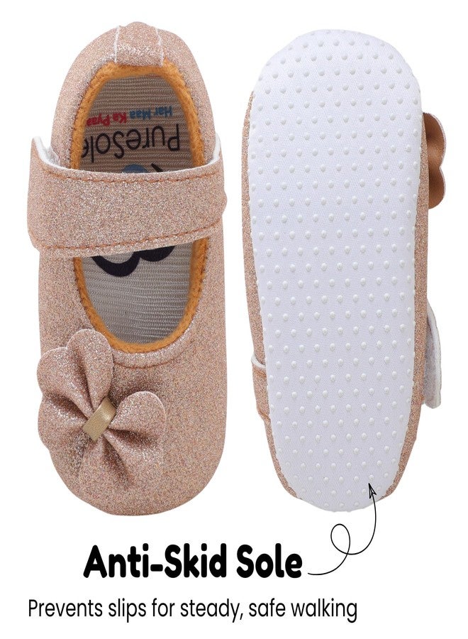 PureSole Party Booties for Baby Girls 9-12 Months | Sparkling Glitter Finish Baby Shoes with Memory Foam Insole | 100% Cotton Lining, Velcro Closure & Anti-Skid Sole | Perfect for Birthdays, Celebrations, Photoshoots, Parties & More (Golden) - Image 3