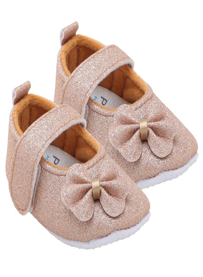 PureSole Party Booties for Baby Girls 9-12 Months | Sparkling Glitter Finish Baby Shoes with Memory Foam Insole | 100% Cotton Lining, Velcro Closure & Anti-Skid Sole | Perfect for Birthdays, Celebrations, Photoshoots, Parties & More (Golden) - Image 1