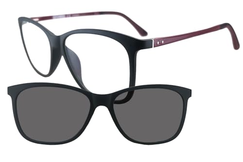 Circleperson Clip on Sunglasses 2 in 1 Magnetic glasses Polarized for Men Women (Black/plum) - Image 1