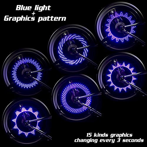 DAWAY A08 Bike Tire Valve Stem Light - Bright Led Auto Bicycle Wheel Lights, Waterproof, Cool Safety Bycicle Spoke Accessories for Men Boys Uncle Dad Boyfriend Husband, 1 Pack, Blue Graphics - Image 2