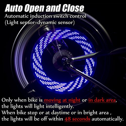 DAWAY A08 Bike Tire Valve Stem Light - Bright Led Auto Bicycle Wheel Lights, Waterproof, Cool Safety Bycicle Spoke Accessories for Men Boys Uncle Dad Boyfriend Husband, 1 Pack, Blue Graphics - Image 3