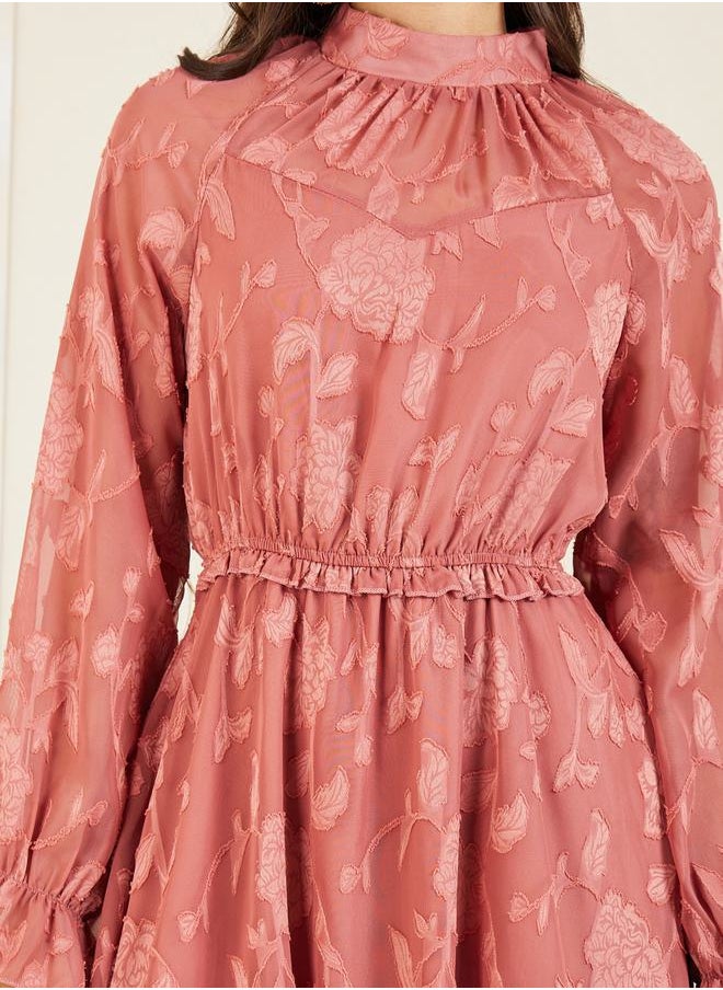 Styli Burnout Texture High Neck Layered A-Line Midi Dress  - Image 3
