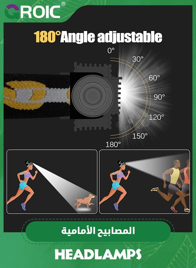 GROIC Headlamp Rechargeable, 1200 Lumen Super Bright LED Head Lamp for Adults, IP66 Waterproof Rechargeable Headlight with 9 Modes, Head Flashlight with 2000mAh for Outdoor Camping Hiking Fishing Running - Image 4