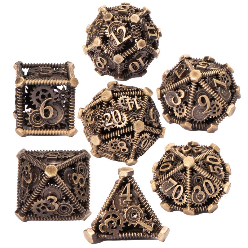UBEUCK DND Metal Dice Set, UBEUCK 7PCS Gear Metal DND Dice Set for Dungeons & Dragons Board Games Boxes(Bronze Gear) - Image 1
