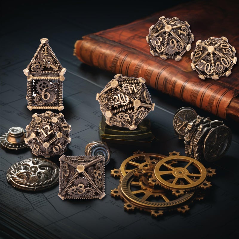 UBEUCK DND Metal Dice Set, UBEUCK 7PCS Gear Metal DND Dice Set for Dungeons & Dragons Board Games Boxes(Bronze Gear) - Image 5