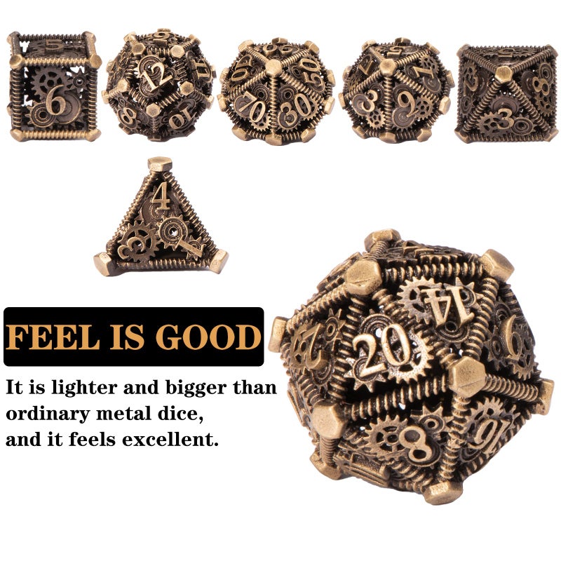 UBEUCK DND Metal Dice Set, UBEUCK 7PCS Gear Metal DND Dice Set for Dungeons & Dragons Board Games Boxes(Bronze Gear) - Image 2